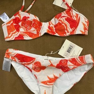BNWT Mara Hoffman Bikini Lua Top Zoa Bottom Red White Size Small